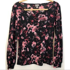 J. Jill Top, medium; black background/floral print